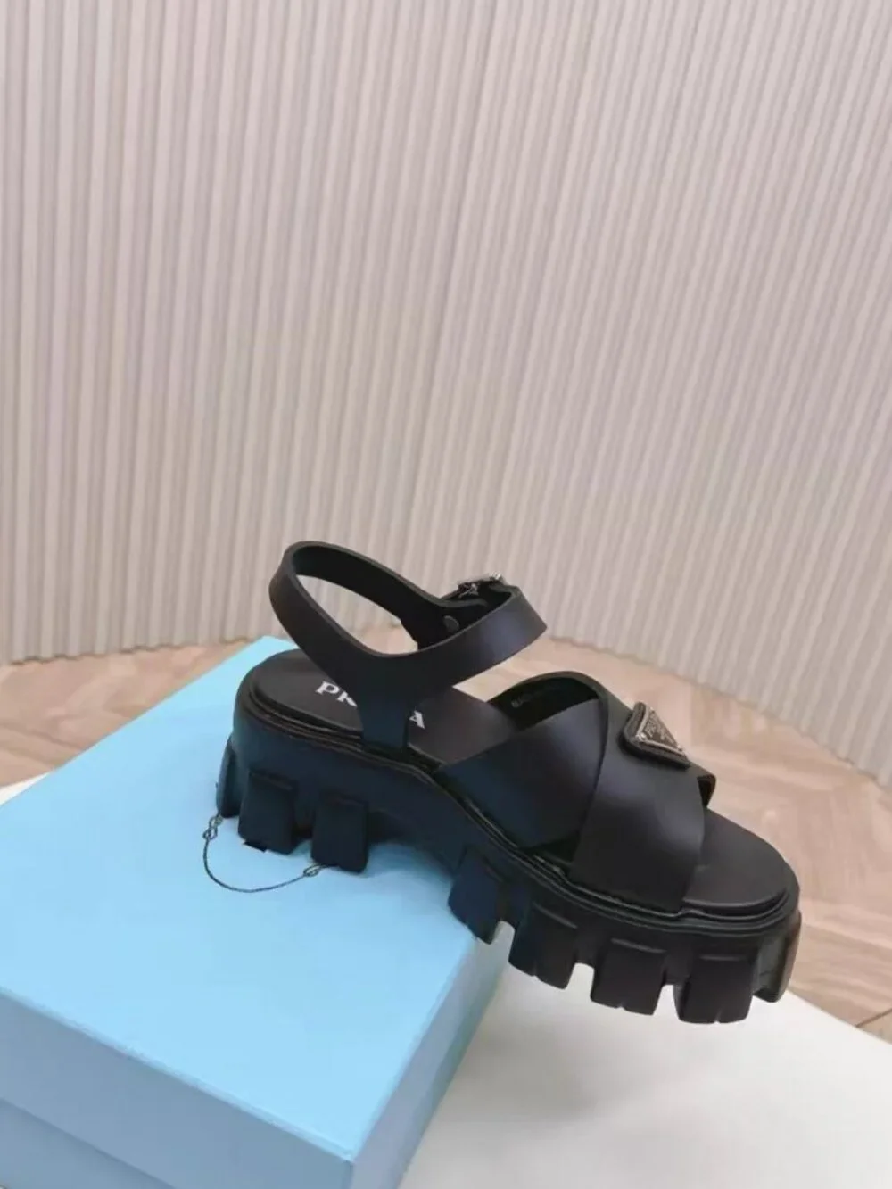 Prada Black Rubber Chunky Cross‑Band Platform Sandals